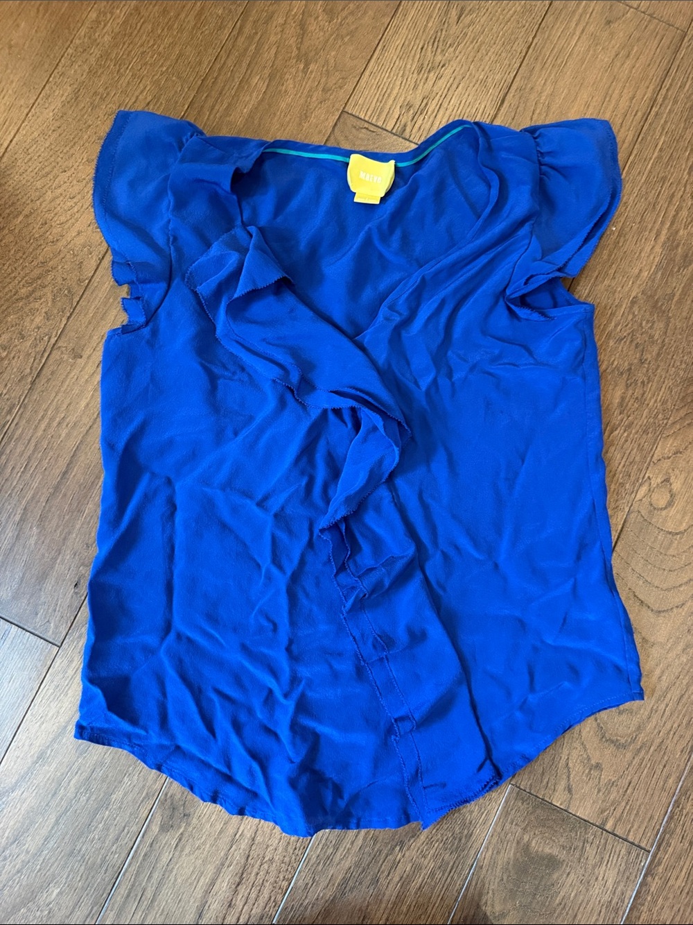 Maeve Cobalt Blue Ruffle Front Blouse Size 4 - C69-062